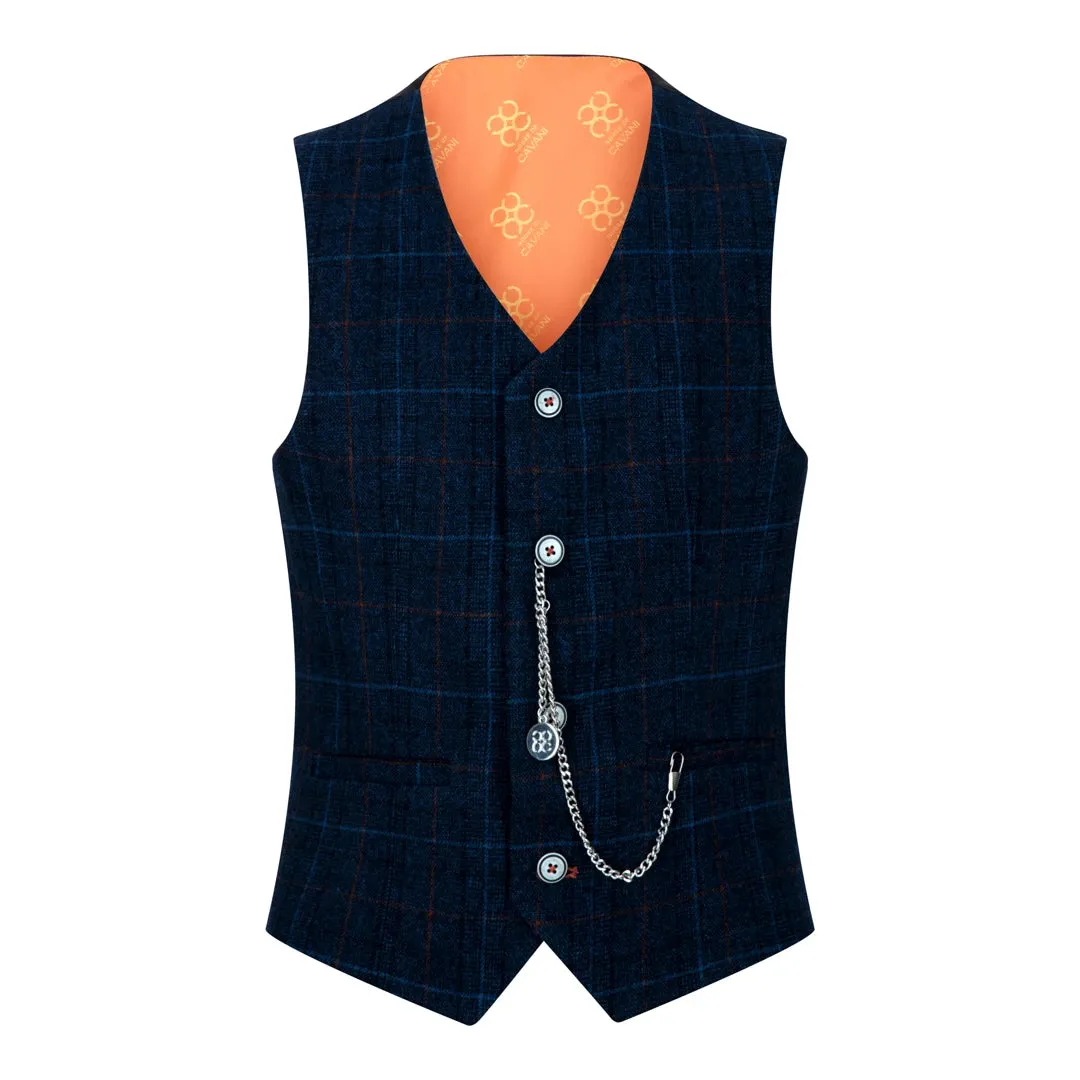 Cody - Boys Blue 3 Piece Suit Navy Check Wedding Prom Formal