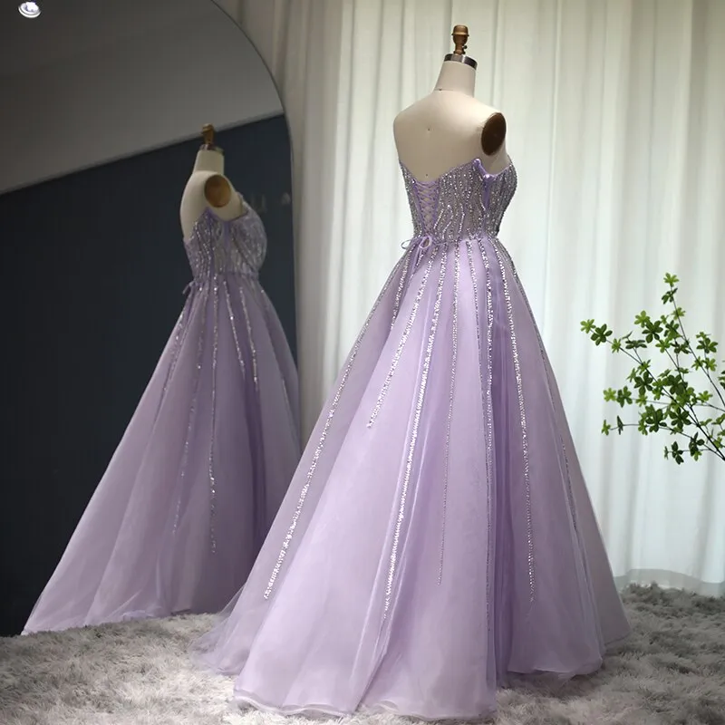 Luxury Beaded Lilac Scalloped Evening Dress SS247