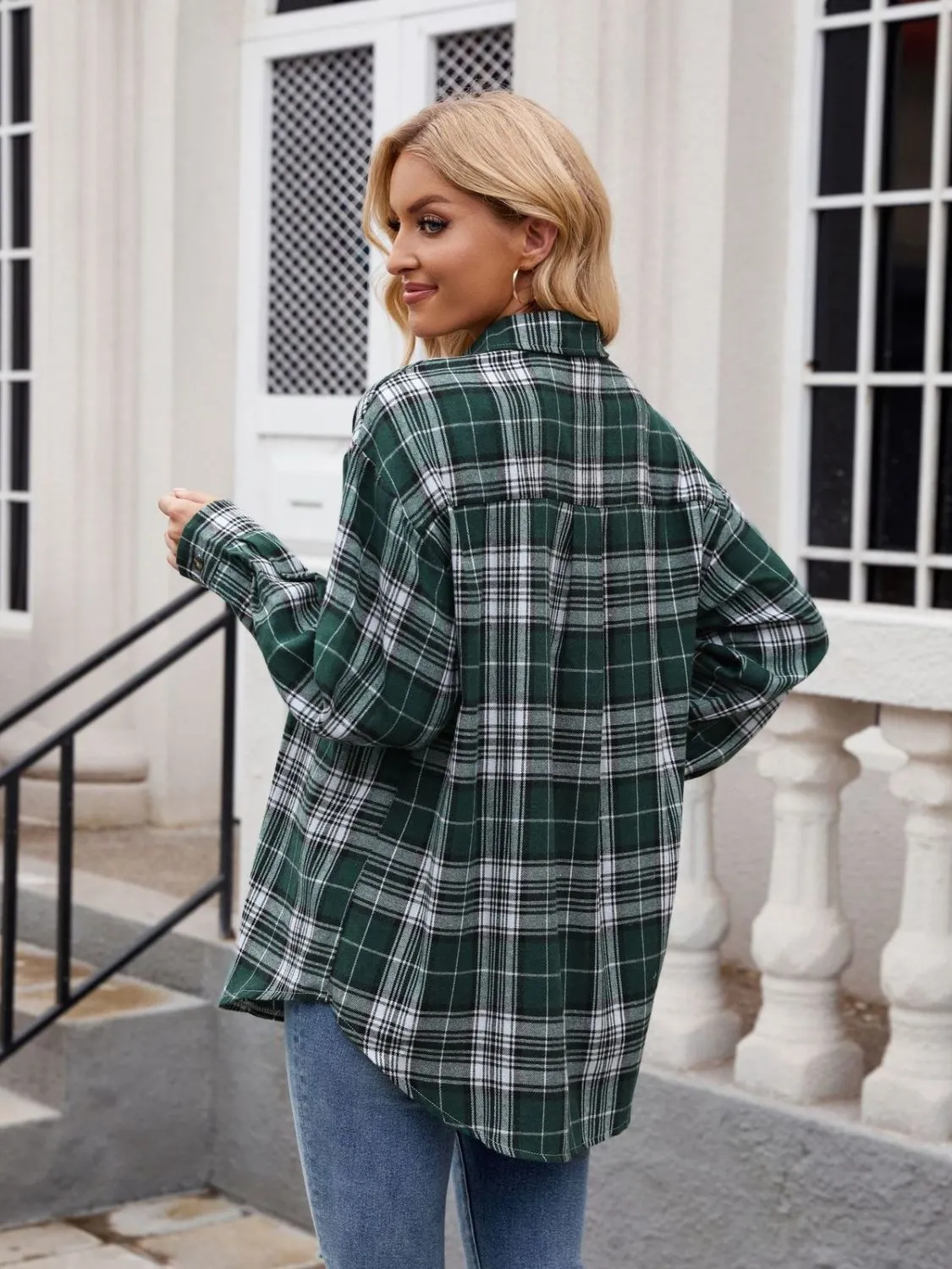 Pocketed Plaid Collared Neck Long Sleeve Shirt- 6 Styles