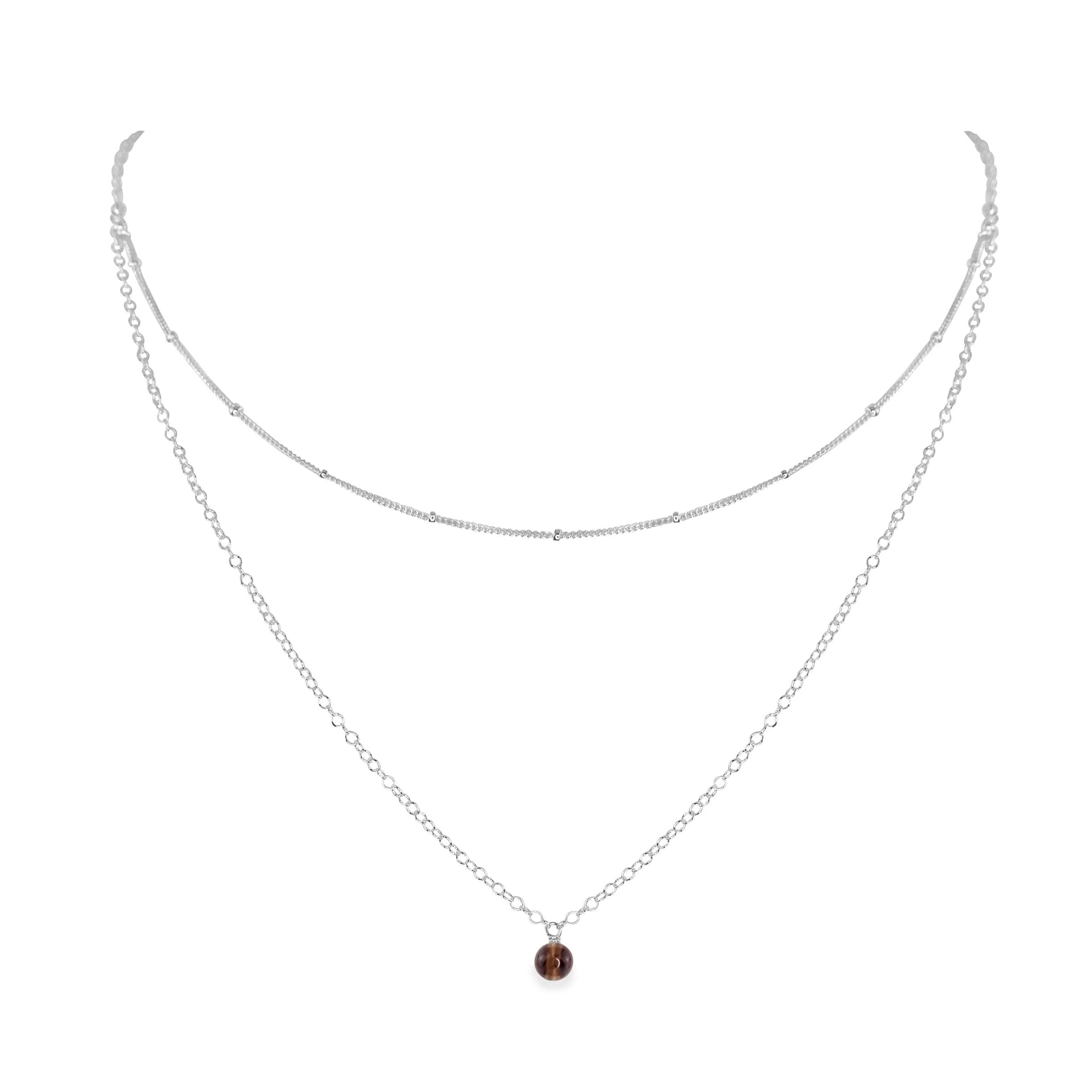 Smoky Quartz Gemstone Chain Layered Choker Necklace